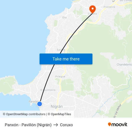 Panxón - Pavillón (Nigrán) to Coruxo map