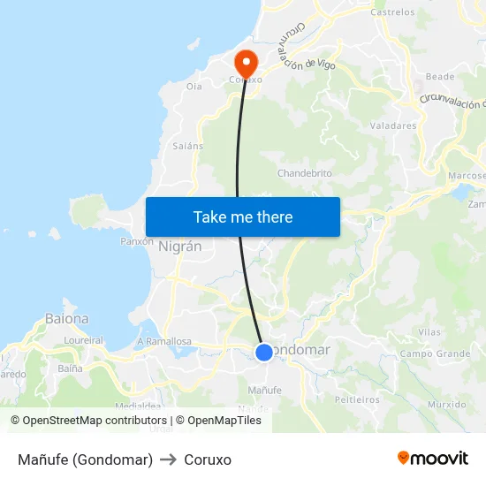 Mañufe (Gondomar) to Coruxo map