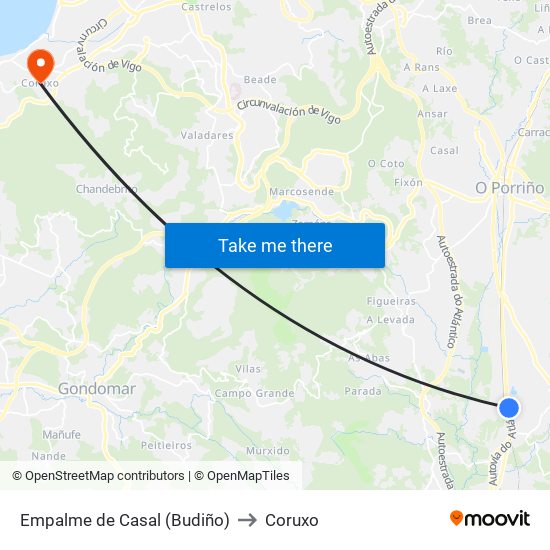 Empalme de Casal (O Porriño) to Coruxo map