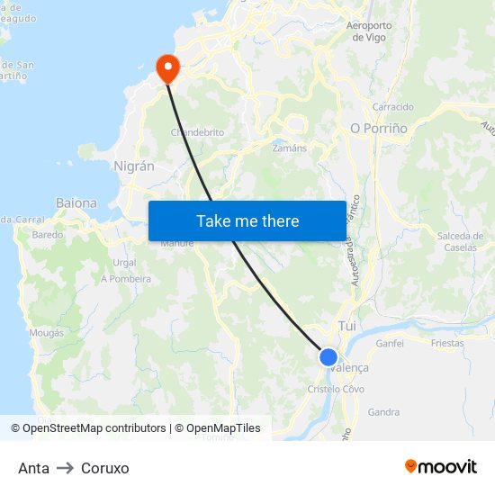 Anta to Coruxo map