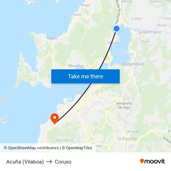 Acuña (Vilaboa) to Coruxo map