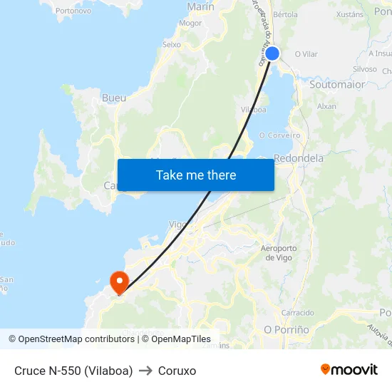 Cruce N-550 (Vilaboa) to Coruxo map