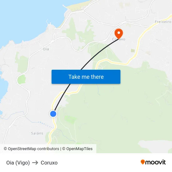 Oia (Vigo) to Coruxo map