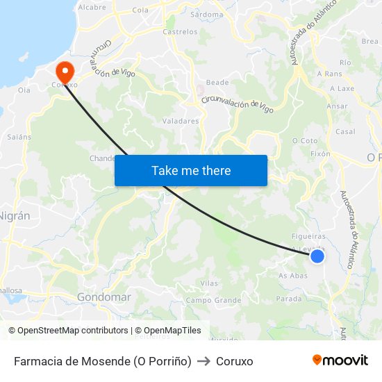 Farmacia de Mosende (O Porriño) to Coruxo map
