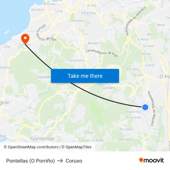 Pontellas (O Porriño) to Coruxo map