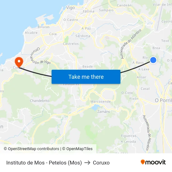 Instituto de Mos - Petelos (Mos) to Coruxo map
