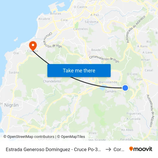 Estrada Generoso Domínguez - Cruce Po-331 (Mos) to Coruxo map