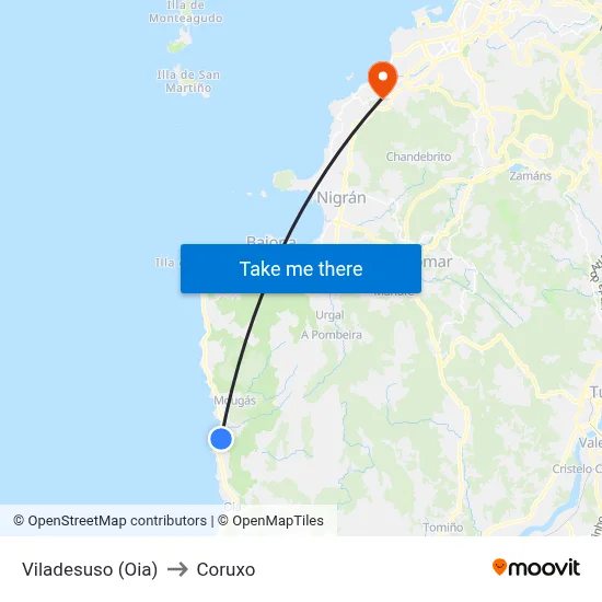 Viladesuso (Oia) to Coruxo map