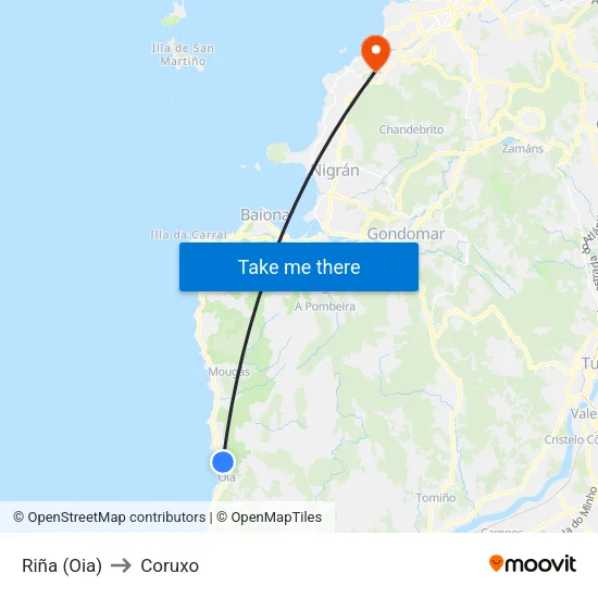 Riña (Oia) to Coruxo map