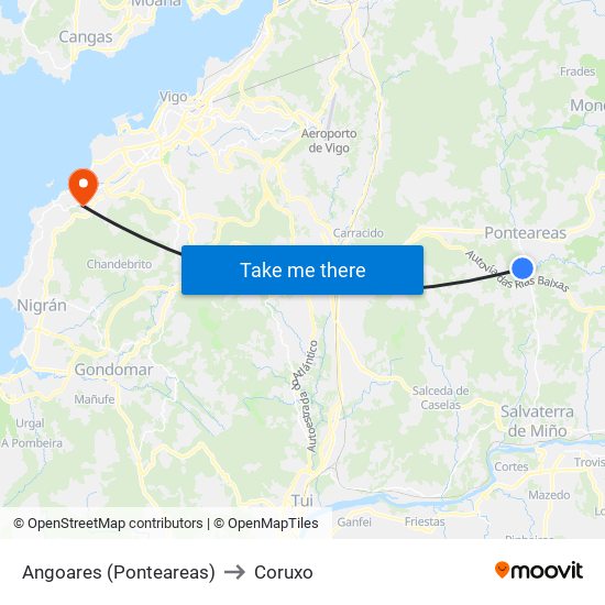 Angoares (Ponteareas) to Coruxo map