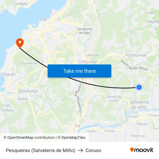 Pesqueiras (Salvaterra de Miño) to Coruxo map