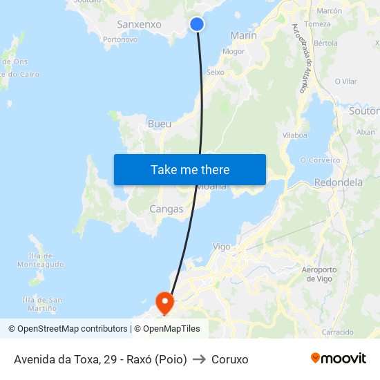 Avenida da Toxa, 29 - Raxó (Poio) to Coruxo map