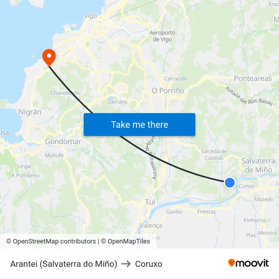 Arantei (Salvaterra do Miño) to Coruxo map