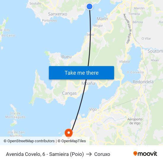 Avenida Covelo, 6 - Samieira (Poio) to Coruxo map