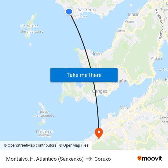 Montalvo, H. Atlántico (Sanxenxo) to Coruxo map