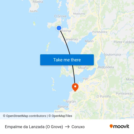 Empalme da Lanzada (O Grove) to Coruxo map