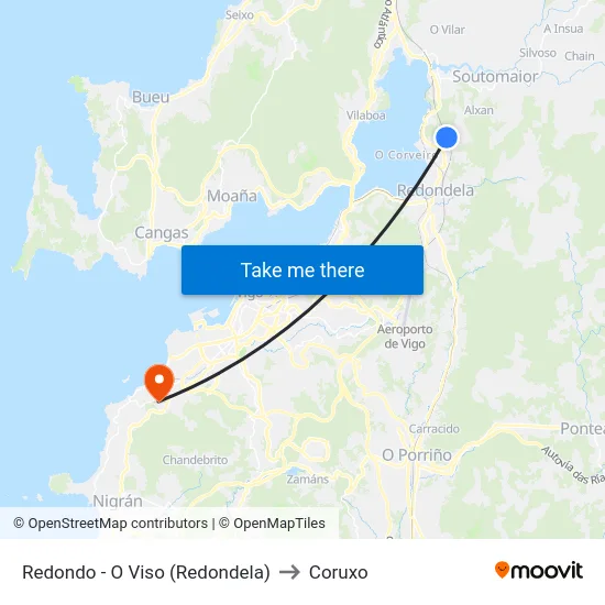 Redondo - O Viso (Redondela) to Coruxo map