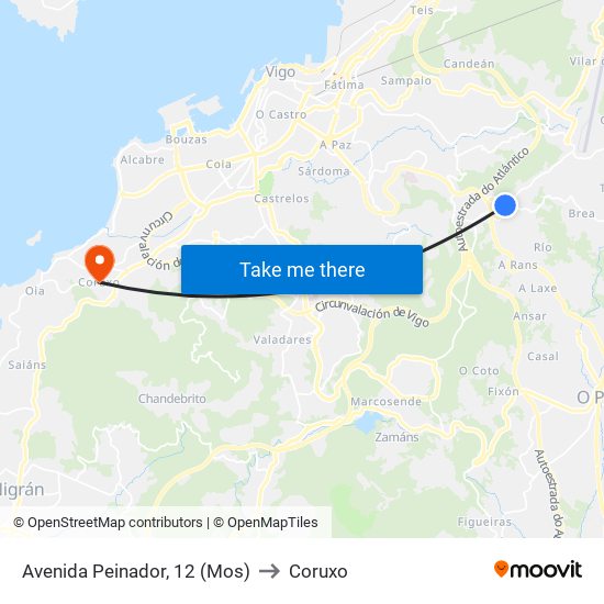 Avenida Peinador, 12 (Mos) to Coruxo map
