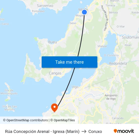 Rúa Concepción Arenal - Igrexa (Marín) to Coruxo map