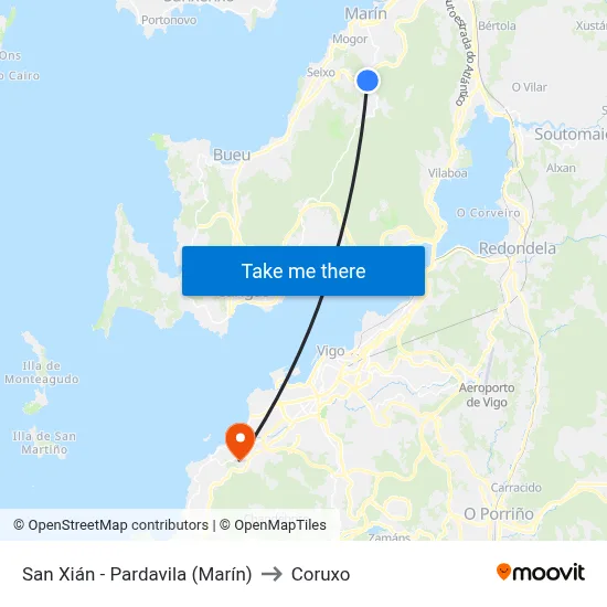 San Xián - Pardavila (Marín) to Coruxo map