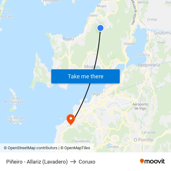 Piñeiro - Allariz (Lavadero) to Coruxo map