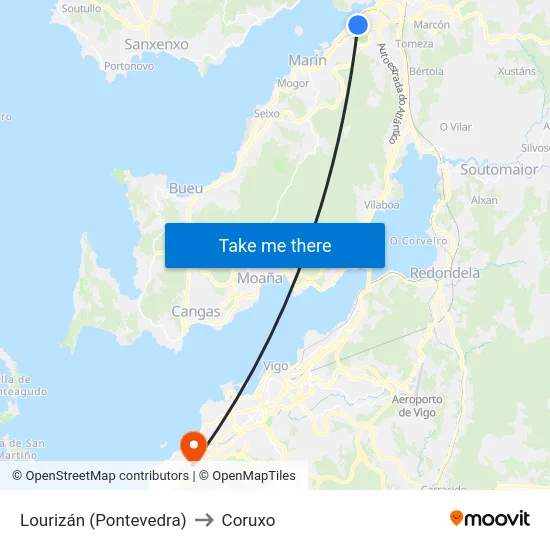Lourizán (Pontevedra) to Coruxo map