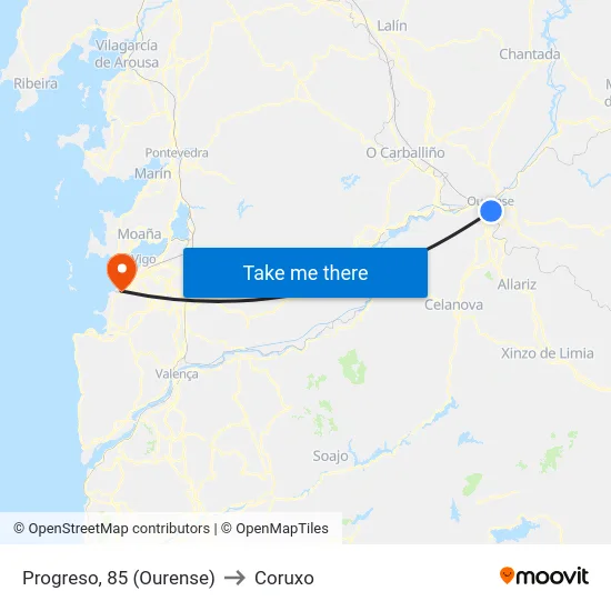 Progreso, 85 (Ourense) to Coruxo map