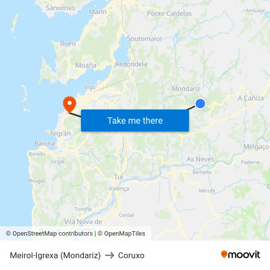 Meirol-Igrexa (Mondariz) to Coruxo map