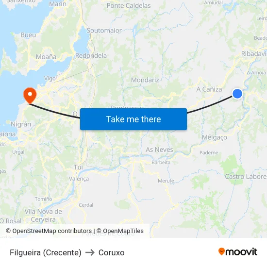 Filgueira (Crecente) to Coruxo map