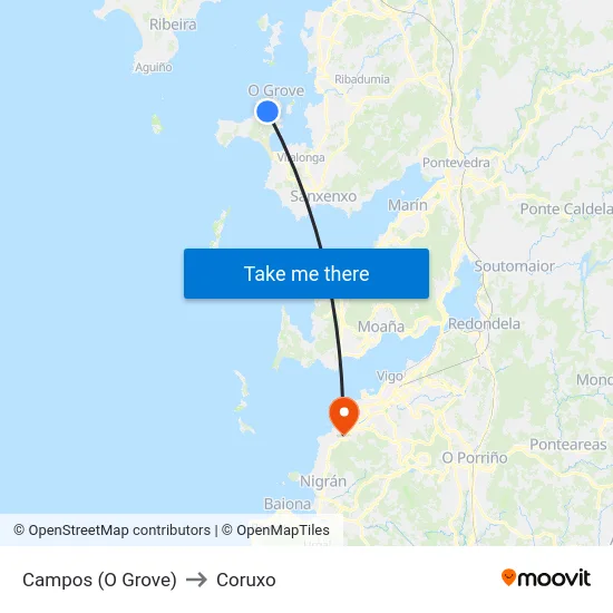Campos (O Grove) to Coruxo map