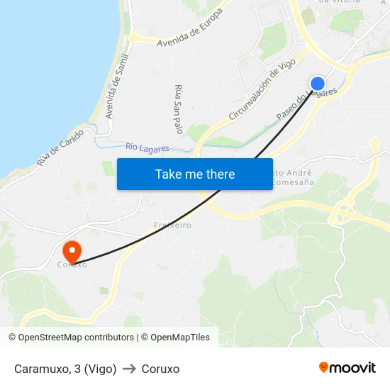 Caramuxo, 3 (Vigo) to Coruxo map