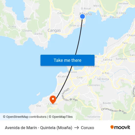 Avenida de Marín - Quintela (Moaña) to Coruxo map