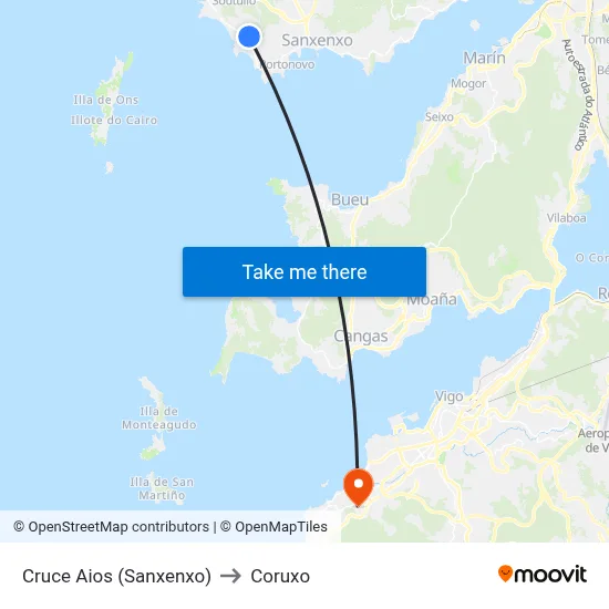 Cruce Aios (Sanxenxo) to Coruxo map