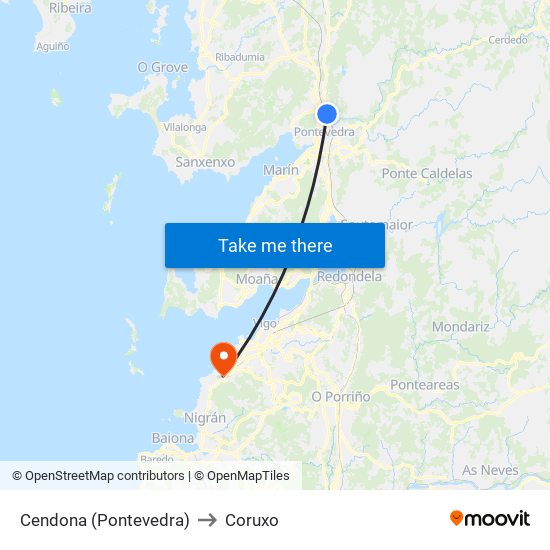 Cendona (Pontevedra) to Coruxo map