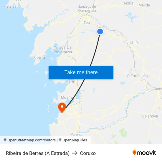 Ribeira de Berres (A Estrada) to Coruxo map