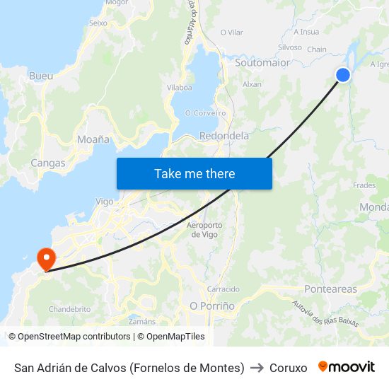 San Adrián de Calvos (Fornelos de Montes) to Coruxo map