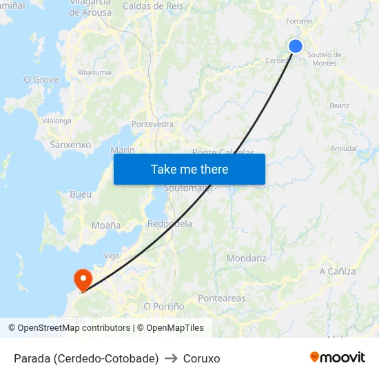 Parada (Cerdedo-Cotobade) to Coruxo map