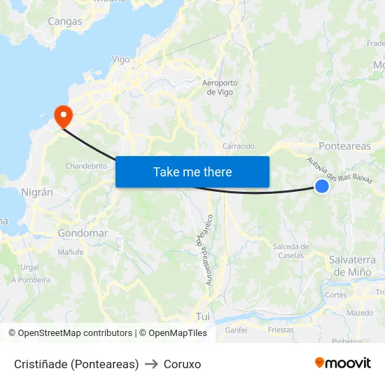 Cristiñade (Ponteareas) to Coruxo map