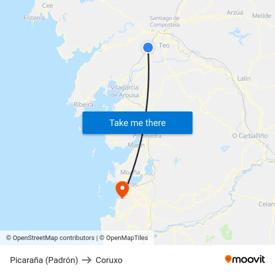 Picaraña (Padrón) to Coruxo map