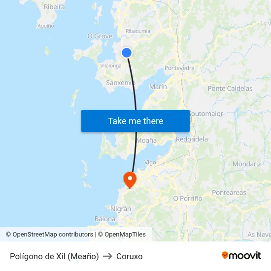 Polígono de Xil (Meaño) to Coruxo map