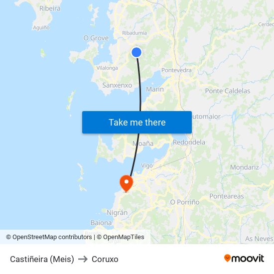Castiñeira (Meis) to Coruxo map