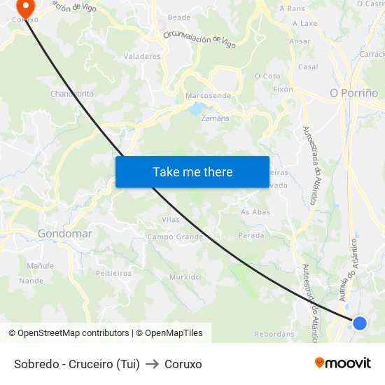 Sobredo - Cruceiro (Tui) to Coruxo map