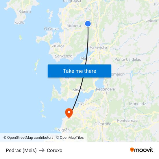 Pedras (Meis) to Coruxo map