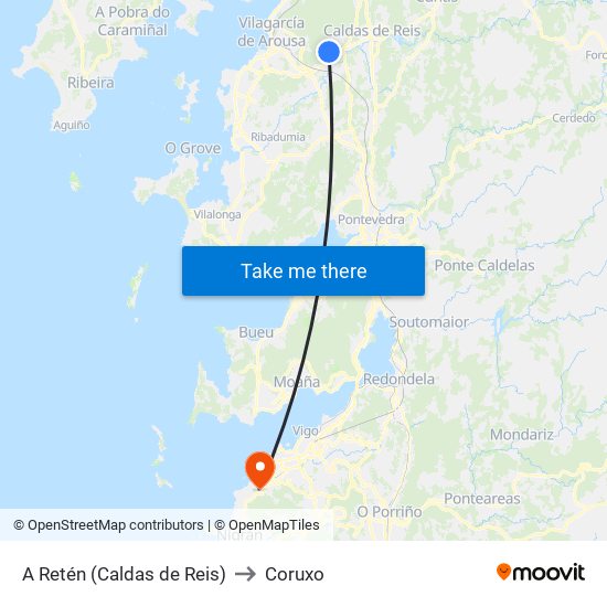A Retén (Caldas de Reis) to Coruxo map