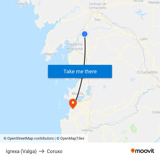 Igrexa (Valga) to Coruxo map