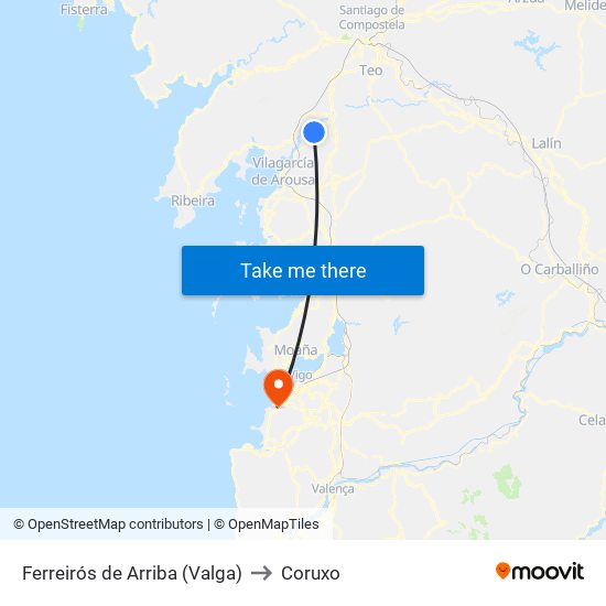 Ferreirós de Arriba (Valga) to Coruxo map