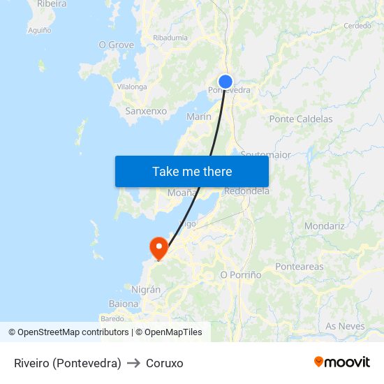 Riveiro (Pontevedra) to Coruxo map