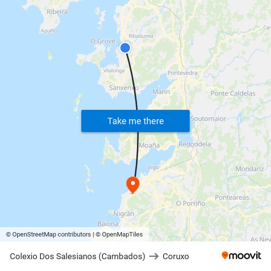 Colexio Dos Salesianos (Cambados) to Coruxo map