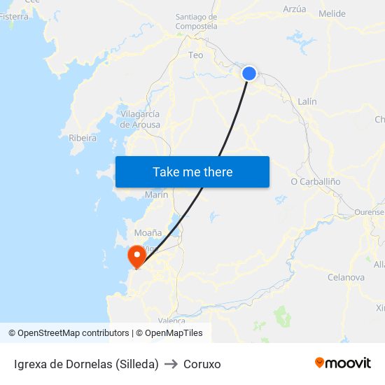 Igrexa de Dornelas (Silleda) to Coruxo map