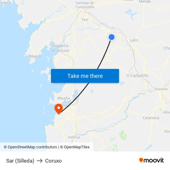 Sar (Silleda) to Coruxo map
